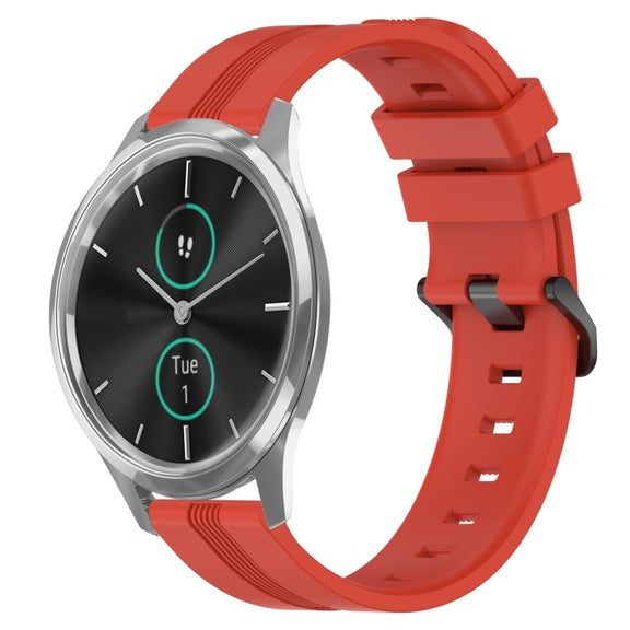 Compatible with Garmin Garminmove Luxe 20mm Concave Striped Slicone Watch Band(Red)
