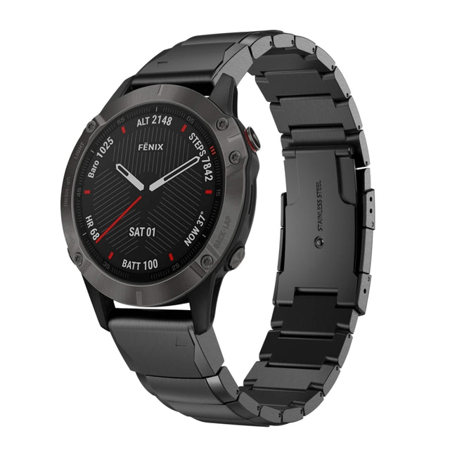 Compatible with Garmin Fenix 6X 26mm Tortoise Shell Stainless Steel Watch Band(Black)