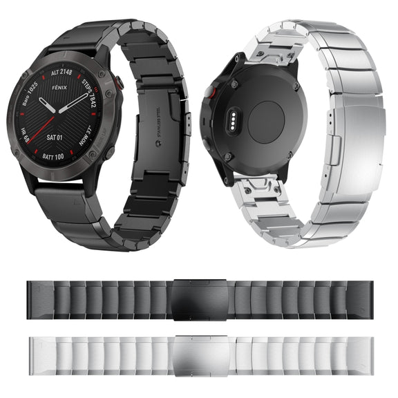 Compatible with Garmin Fenix 6X 26mm Tortoise Shell Stainless Steel Watch Band(Black)