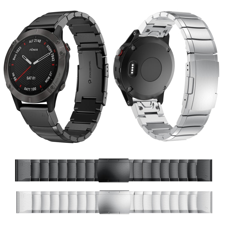 Compatible with Garmin Fenix 6X 26mm Tortoise Shell Stainless Steel Watch Band(Black)