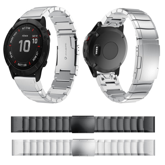 Compatible with Garmin Fenix 6X Pro 26mm Tortoise Shell Stainless Steel Watch Band(Sliver)
