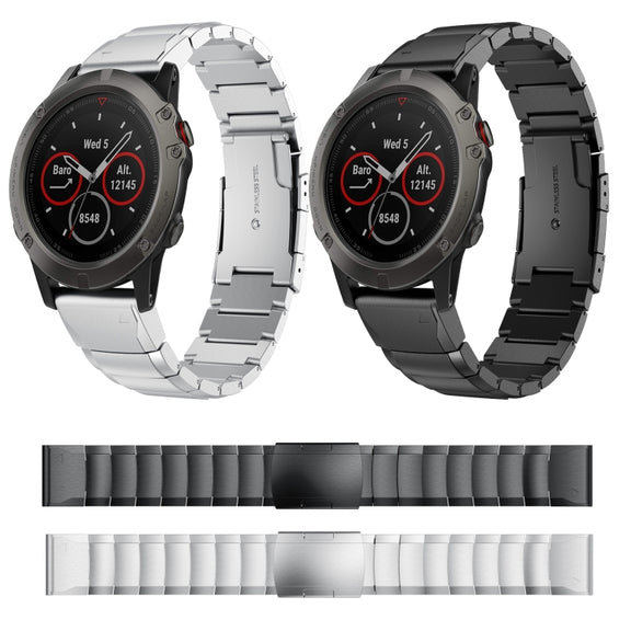 Compatible with Garmin Fenix 5X Sapphire 26mm Tortoise Shell Stainless Steel Watch Band(Black)