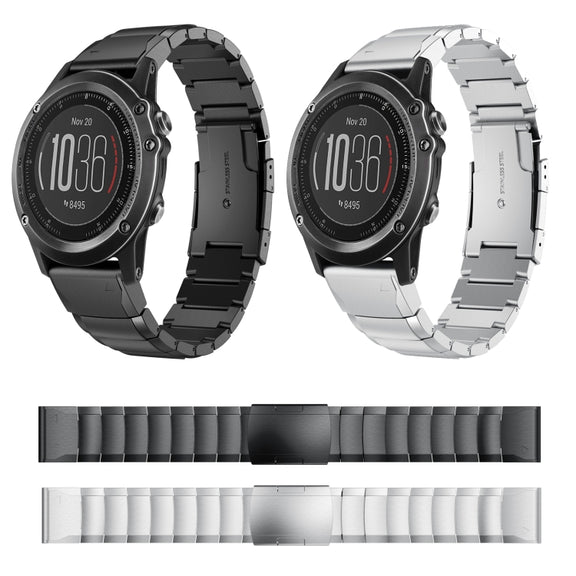 Compatible with Garmin Fenix 3 HR 26mm Tortoise Shell Stainless Steel Watch Band(Sliver)