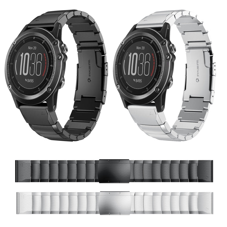 Compatible with Garmin Fenix 3 HR 26mm Tortoise Shell Stainless Steel Watch Band(Sliver)