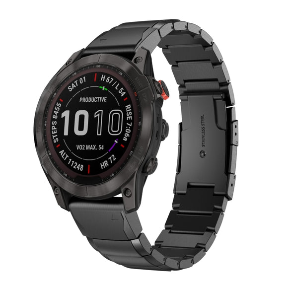 Compatible with Garmin Fenix 7 Sapphire Solar 22mm Tortoise Shell Stainless Steel Watch Band(Black)