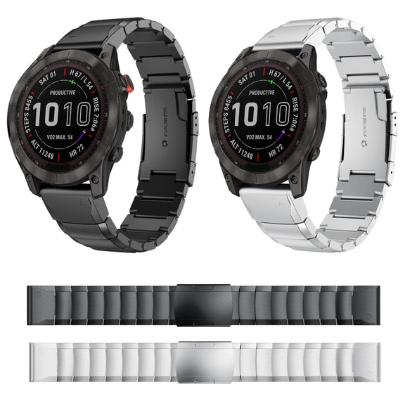 Compatible with Garmin Fenix 7 Sapphire Solar 22mm Tortoise Shell Stainless Steel Watch Band(Black)