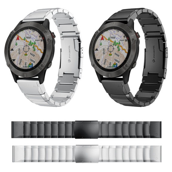 Compatible with Garmin Fenix 6 GPS 22mm Tortoise Shell Stainless Steel Watch Band(Black)