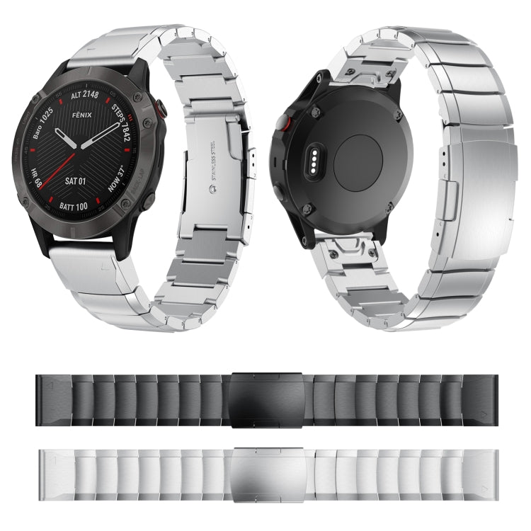 Compatible with Garmin Fenix 6 Sapphire GPS 22mm Tortoise Shell Stainless Steel Watch Band(Silver) - free shipping - PMC TechLife - Order now!