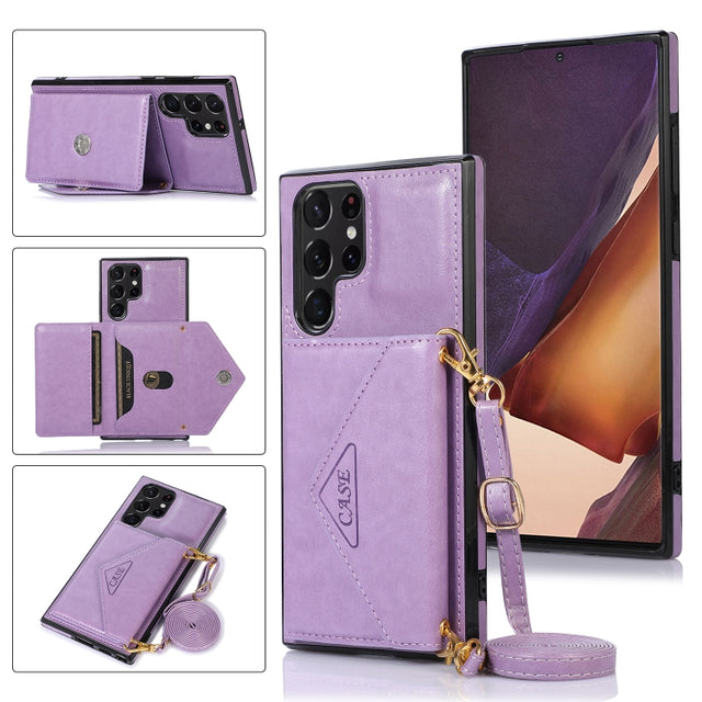 For Samsung Galaxy S23 Ultra 5G Cross-body Wallet Card Bag Leather Phone Case(Purple)