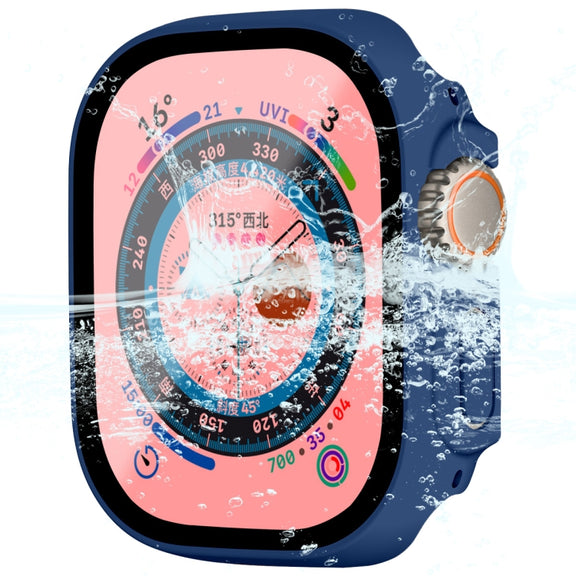 For Apple Watch Ultra / Ultra 2 49mmENKAY Hat-Prince Water-resistant Full Coverage PC Frame + 9H Tempered Glass Case(Dark Blue)