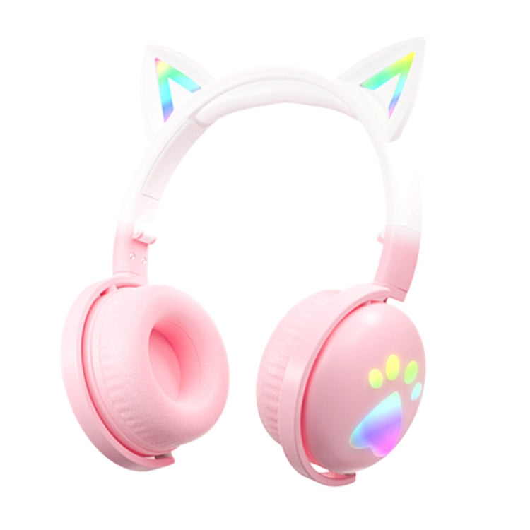 KE28 RGB Cute Cat Ears Bluetooth Wireless Music Headset with Detachable Mic(Pink) - Headset & Headphone by PMC TechLife | Online Shopping South Africa | PMC TechLife