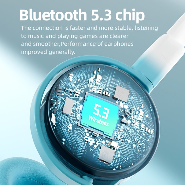 KE28 RGB Cute Cat Ears Bluetooth Wireless Music Headset with Detachable Mic(Blue) - Headset & Headphone by PMC TechLife | Online Shopping South Africa | PMC TechLife