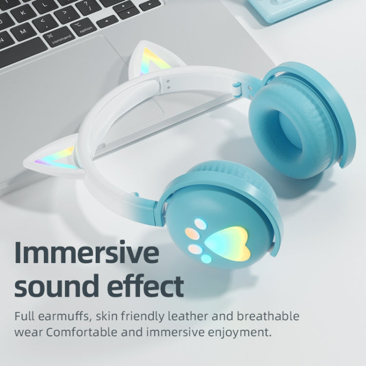 KE28 RGB Cute Cat Ears Bluetooth Wireless Music Headset with Detachable Mic(Blue) - Headset & Headphone by PMC TechLife | Online Shopping South Africa | PMC TechLife