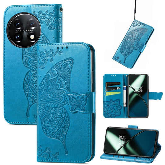 For OnePlus 11 Butterfly Love Flower Embossed Flip Leather Phone Case(Blue) - free shipping - PMC Jewellery - Order now!