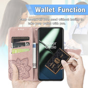 For OnePlus 11 Butterfly Love Flower Embossed Flip Leather Phone Case(Blue)