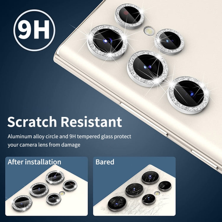 For Samsung Galaxy S23 Ultra 5G ENKAY 9H Rear Camera Lens Glitter Aluminium Alloy Ring Tempered Glass Film(Silver)