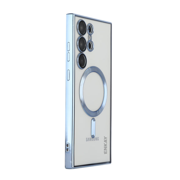 For Samsung Galaxy S23 Ultra 5G ENKAY Electroplated MagSafe Shockproof TPU Phone Case with Lens Film(Light Blue)