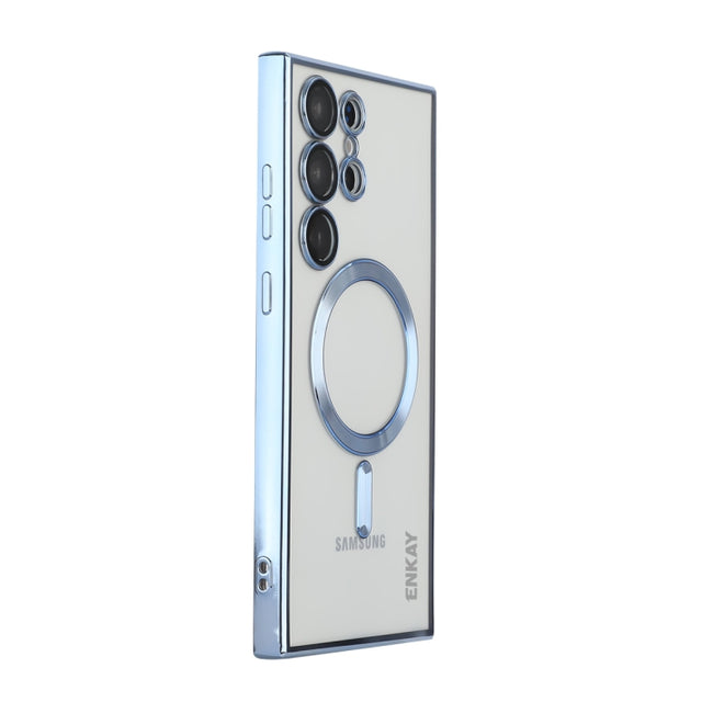 For Samsung Galaxy S23 Ultra 5G ENKAY Electroplated MagSafe Shockproof TPU Phone Case with Lens Film(Light Blue)