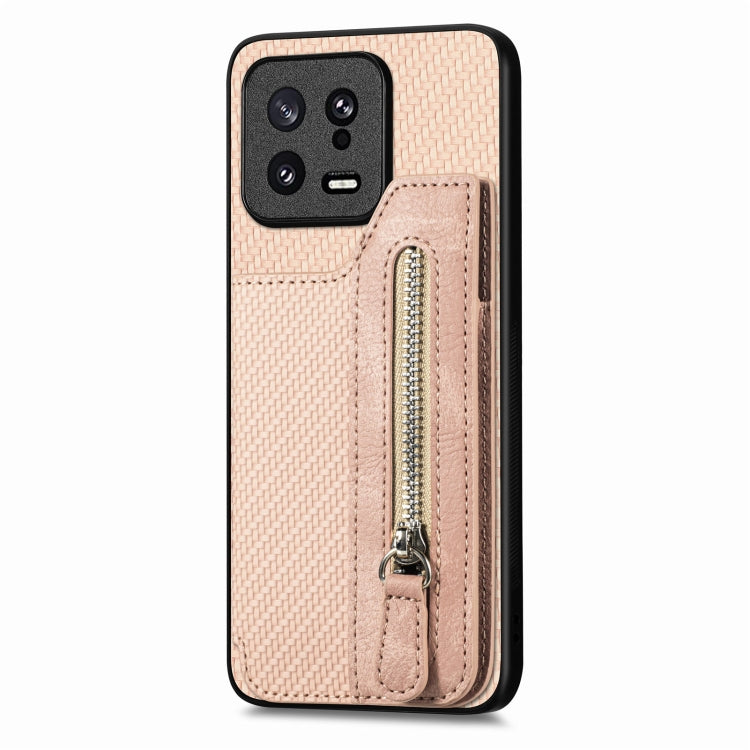For Xiaomi 13 Carbon Fiber Flip Zipper Wallet Phone Case(Khaki) - free shipping - PMC TechLife - Order now!