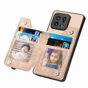 For Xiaomi 13 Carbon Fiber Flip Zipper Wallet Phone Case(Khaki)