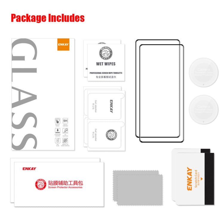 For Honor X9A / Magic5 Lite 2pcs ENKAY 0.26mm 3D Hot Bending Tempered Glass Full Film with Lens Film