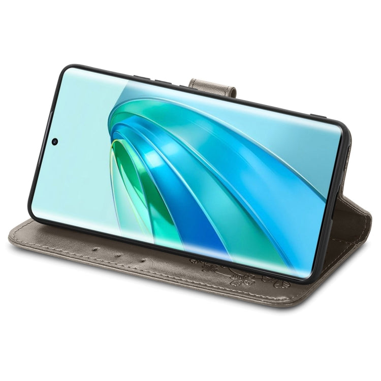 For Honor Magic5 Lite Four-leaf Clasp Embossed Buckle Leather Phone Case(Gray) - free shipping - PMC TechLife - Order now!