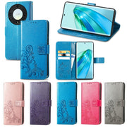 For Honor Magic5 Lite Four-leaf Clasp Embossed Buckle Leather Phone Case(Purple)