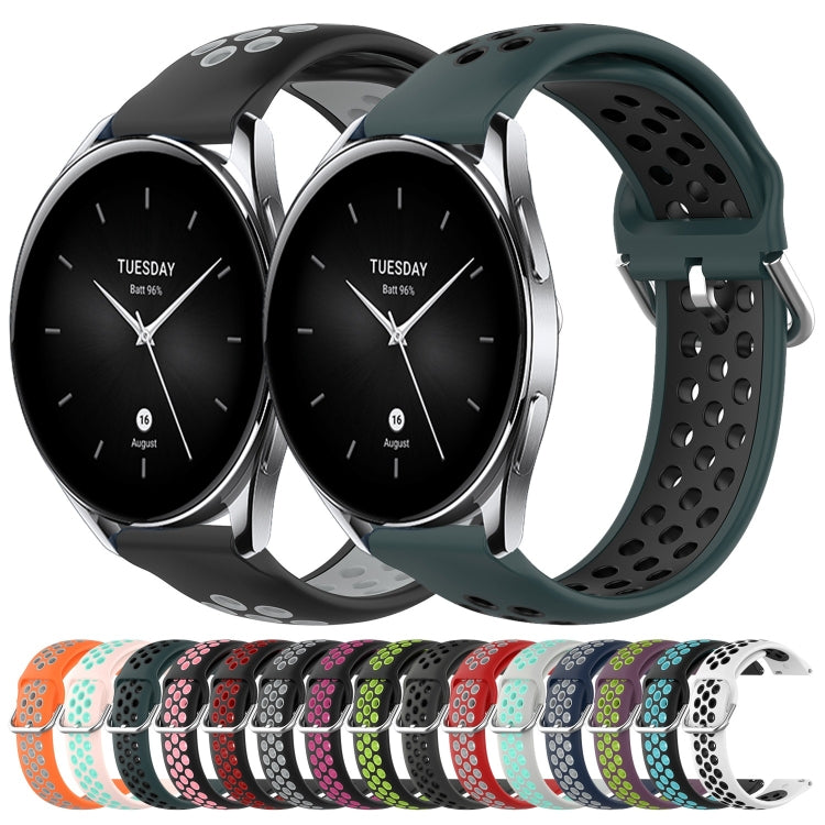 For Xiaomi Watch S2 46mm 22mm Perforated Breathable Sports Silicone Watch Band(Purple+Lime)
