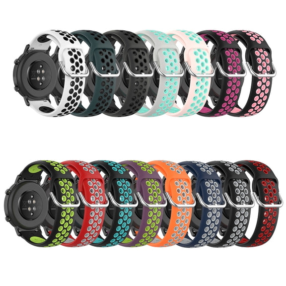 For Xiaomi Watch S2 46mm 22mm Perforated Breathable Sports Silicone Watch Band(Purple+Lime)