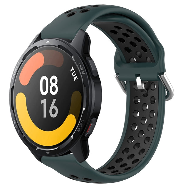 For Xiaomi Watch S1 Active 22mm Perforated Breathable Sports Silicone Watch Band(Olive Green+Black)
