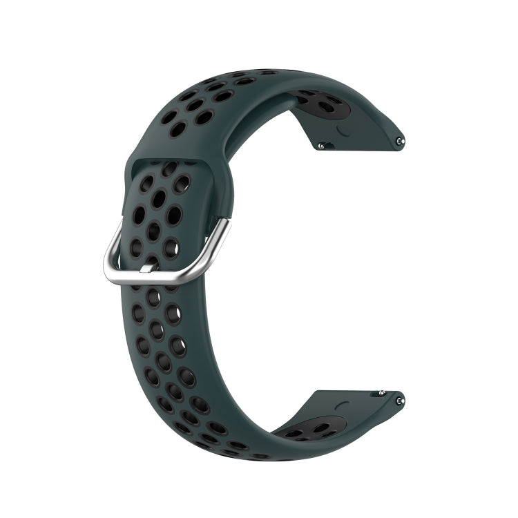 For Xiaomi Haylou RT2 LS10 22mm Perforated Breathable Sports Silicone Watch Band(Olive Green+Black)