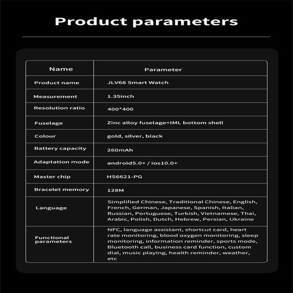 JLV68 1.35 inch Color Screen Smart Watch,Support Heart Rate Monitoring / Blood Pressure Monitoring(Gold)