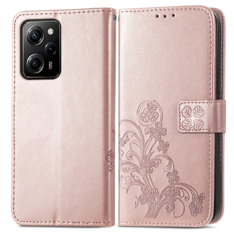 For xiaomi Poco X5 Pro Four-leaf Clasp Embossed Leather Phone Case(Rose Gold) - free shipping - PMC TechLife - Order now!