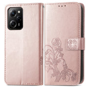 For xiaomi Poco X5 Pro Four-leaf Clasp Embossed Leather Phone Case(Rose Gold)