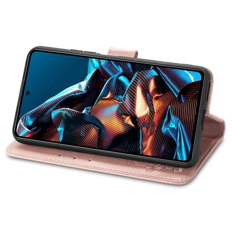 For xiaomi Poco X5 Pro Four-leaf Clasp Embossed Leather Phone Case(Rose Gold) - free shipping - PMC TechLife - Order now!