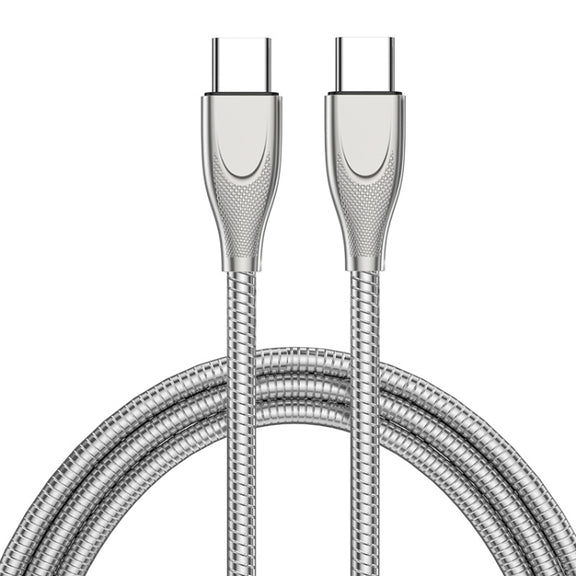 ENKAY ENK-CB129 PD 65W Type-C to Type-C Carbon Steel Hose Spring Fast Charging Data Cable, Length 1m(Silver)