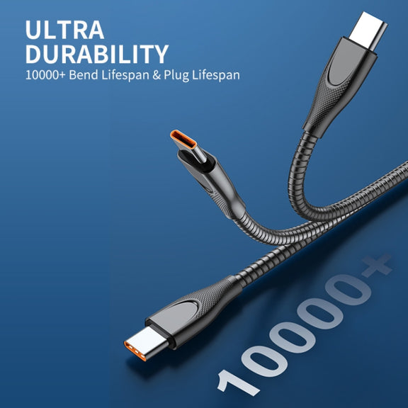 ENKAY ENK-CB129 PD 65W Type-C to Type-C Carbon Steel Hose Spring Fast Charging Data Cable, Length 1m(Silver)