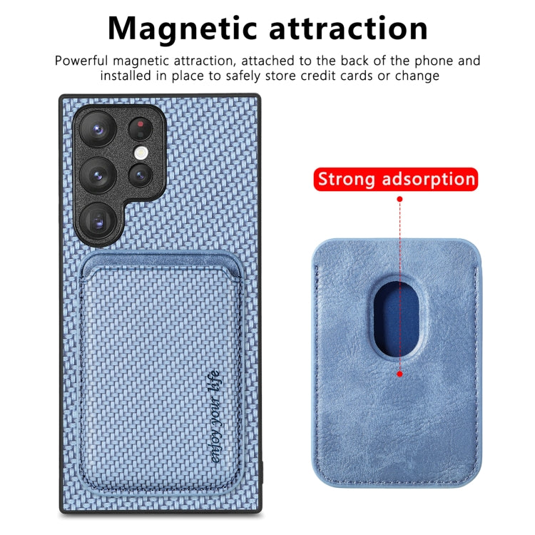 For Samsung Galaxy S22 5G Carbon Fiber Leather Card Magsafe Magnetic Phone Case(Blue)