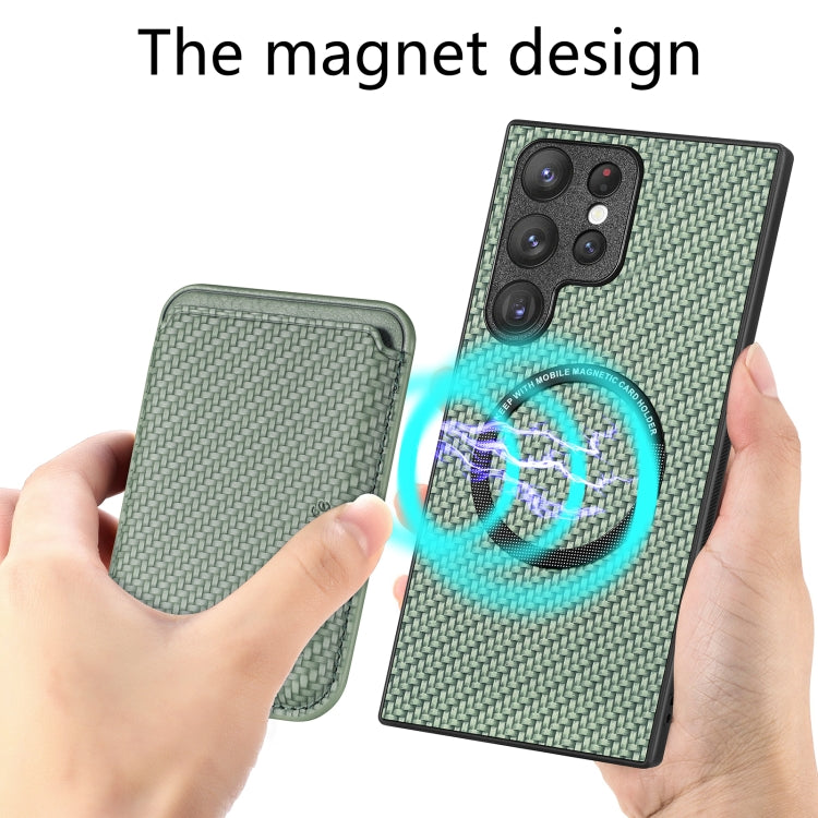 For Samsung Galaxy S22 5G Carbon Fiber Leather Card Magsafe Magnetic Phone Case(Green) - Galaxy S22 5G Cases by PMC TechLife | Online Shopping South Africa | PMC TechLife