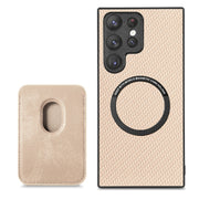 For Samsung Galaxy S22 5G Carbon Fiber Leather Card Magsafe Magnetic Phone Case(Khaki)