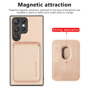 For Samsung Galaxy S22 5G Carbon Fiber Leather Card Magsafe Magnetic Phone Case(Khaki)