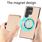For Samsung Galaxy S22 5G Carbon Fiber Leather Card Magsafe Magnetic Phone Case(Khaki)