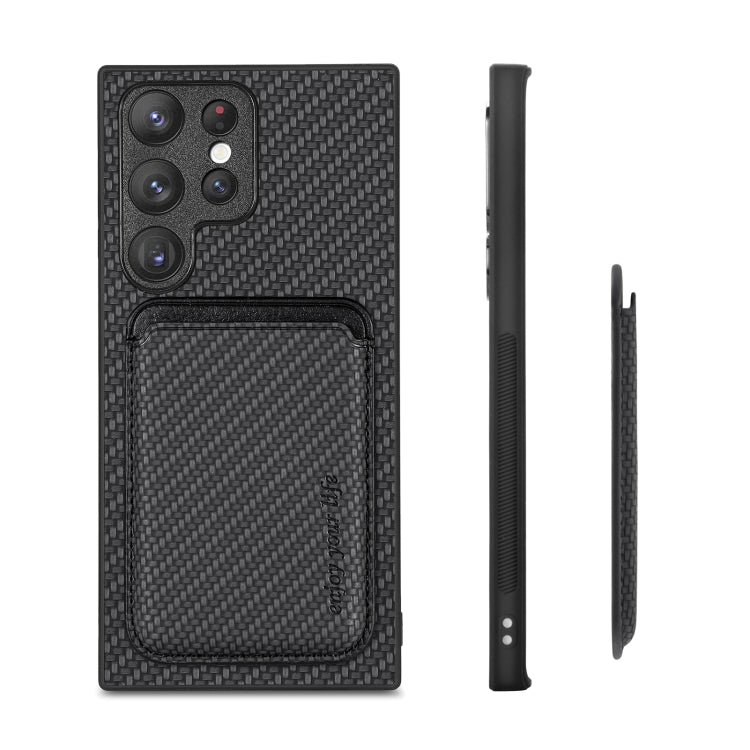 For Samsung Galaxy S22+ 5G Carbon Fiber Leather Card Magsafe Magnetic Phone Case(Black) - Galaxy S23+ 5G Cases by PMC TechLife | Online Shopping South Africa | PMC TechLife