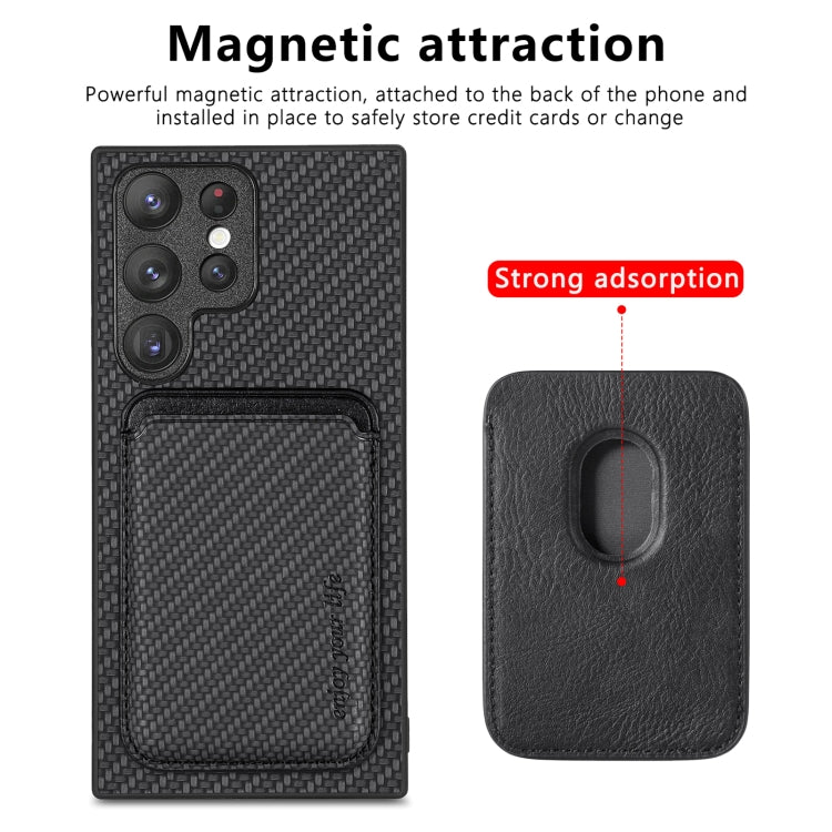 For Samsung Galaxy S22+ 5G Carbon Fiber Leather Card Magsafe Magnetic Phone Case(Black) - Galaxy S23+ 5G Cases by PMC TechLife | Online Shopping South Africa | PMC TechLife