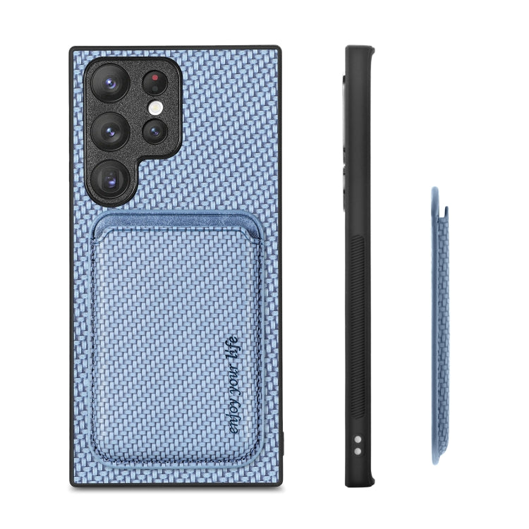 For Samsung Galaxy S22 Ultra 5G Carbon Fiber Leather Card Magsafe Magnetic Phone Case(Blue) - Galaxy S22 Ultra 5G Cases by PMC TechLife | Online Shopping South Africa | PMC TechLife