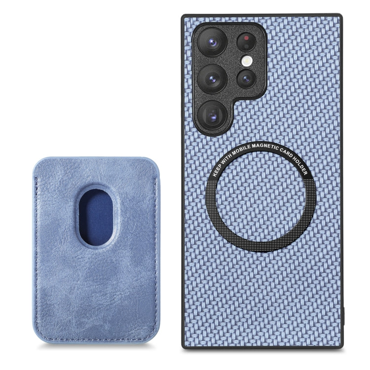 For Samsung Galaxy S22 Ultra 5G Carbon Fiber Leather Card Magsafe Magnetic Phone Case(Blue) - Galaxy S22 Ultra 5G Cases by PMC TechLife | Online Shopping South Africa | PMC TechLife