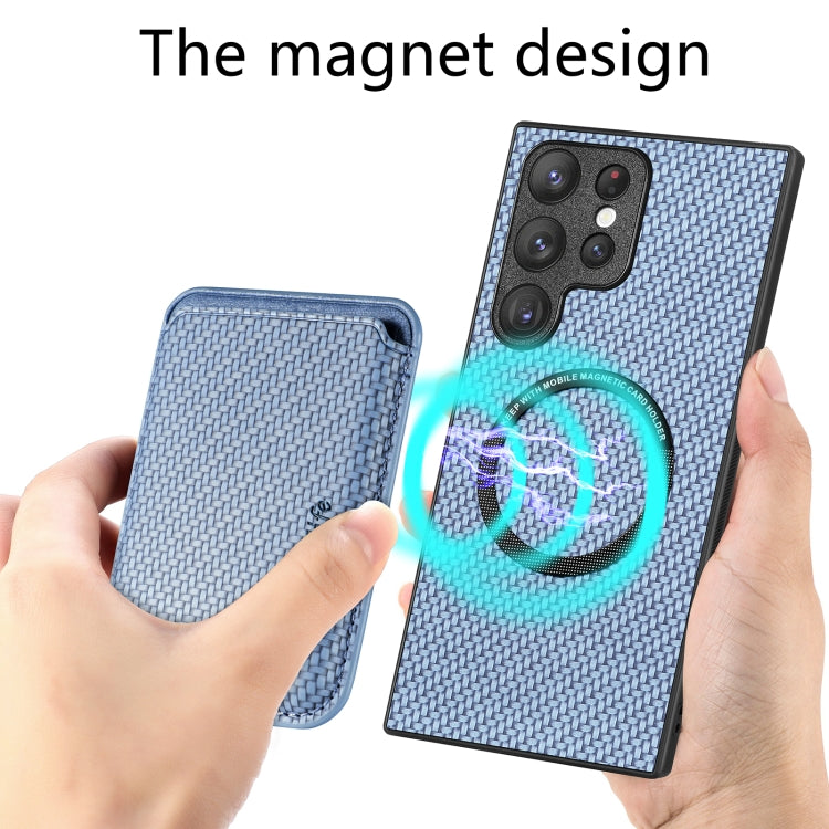 For Samsung Galaxy S22 Ultra 5G Carbon Fiber Leather Card Magsafe Magnetic Phone Case(Blue) - Galaxy S22 Ultra 5G Cases by PMC TechLife | Online Shopping South Africa | PMC TechLife