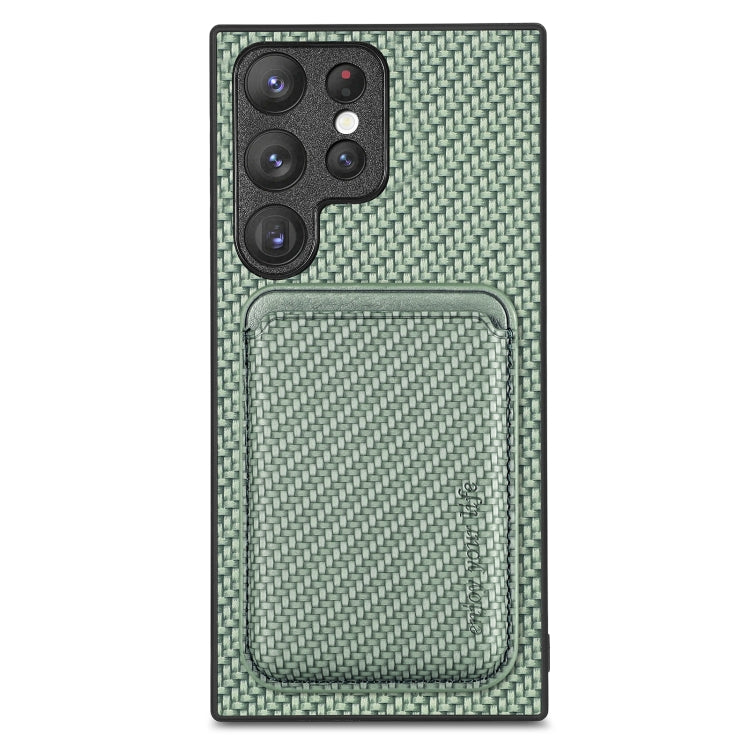 For Samsung Galaxy S22 Ultra 5G Carbon Fiber Leather Card Magsafe Magnetic Phone Case(Green) - Galaxy S22 Ultra 5G Cases by PMC TechLife | Online Shopping South Africa | PMC TechLife