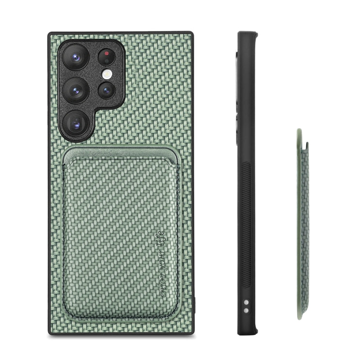 For Samsung Galaxy S22 Ultra 5G Carbon Fiber Leather Card Magsafe Magnetic Phone Case(Green) - Galaxy S22 Ultra 5G Cases by PMC TechLife | Online Shopping South Africa | PMC TechLife