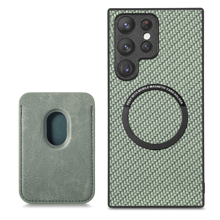 For Samsung Galaxy S22 Ultra 5G Carbon Fiber Leather Card Magsafe Magnetic Phone Case(Green) - Galaxy S22 Ultra 5G Cases by PMC TechLife | Online Shopping South Africa | PMC TechLife